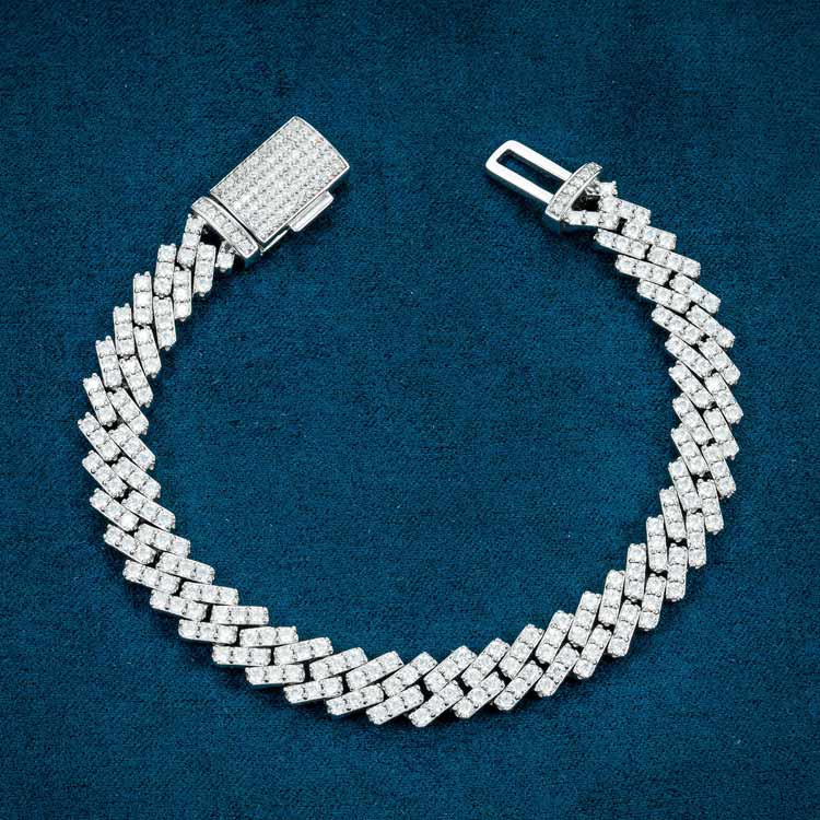 925 Silver 8MM Moissanite Cuban Link Bracelet 14K White Gold