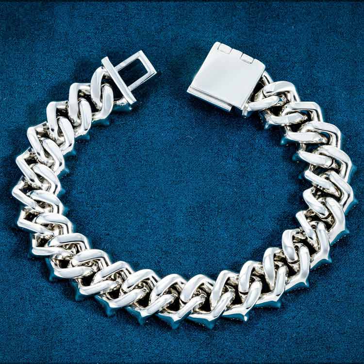 mens 925 sterling silver vvs moissanite spiked link bracelet 14k white gold solid