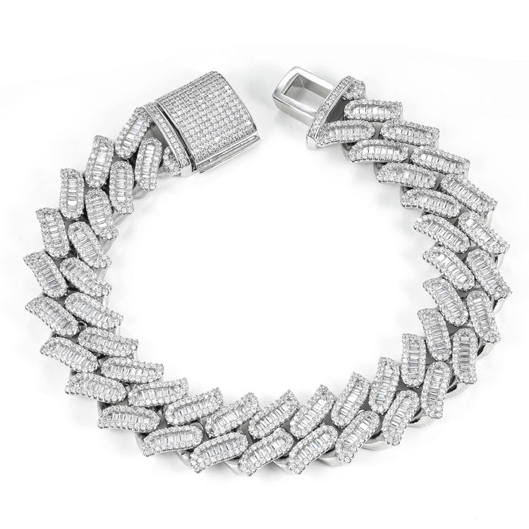 mens 925 sterling silver vvs moissanite spiked link bracelet 14k white gold transparent
