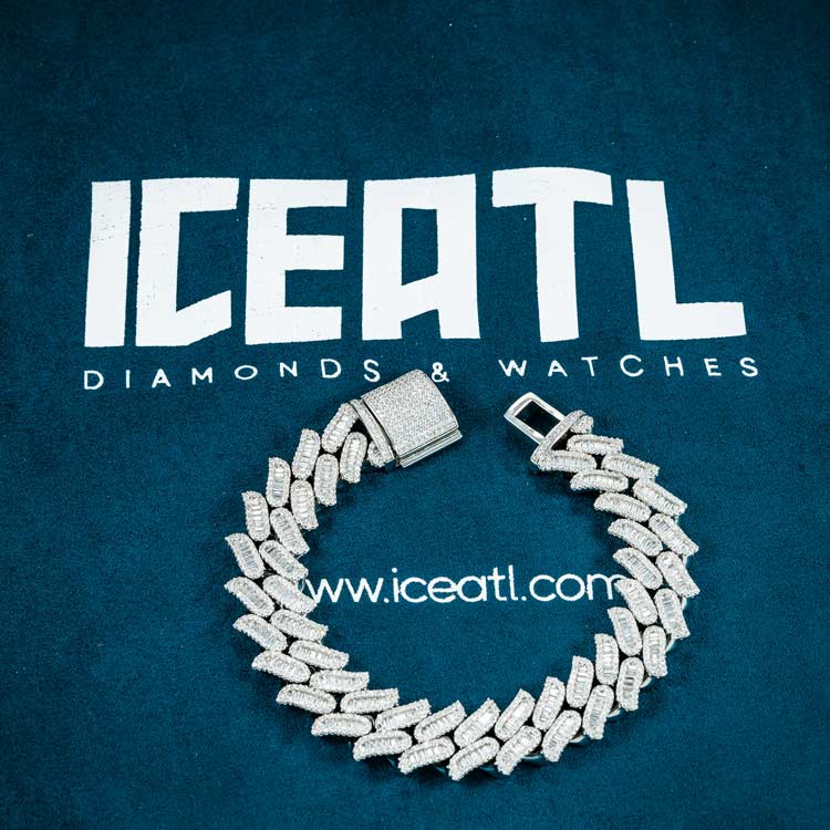 15MM Moissanite Spiked Cuban Link Bracelet - 14K White Gold
