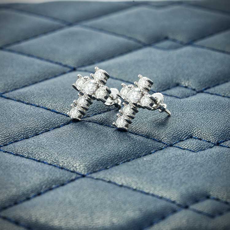 Silver offers Moissanite Cross Stud Earrings