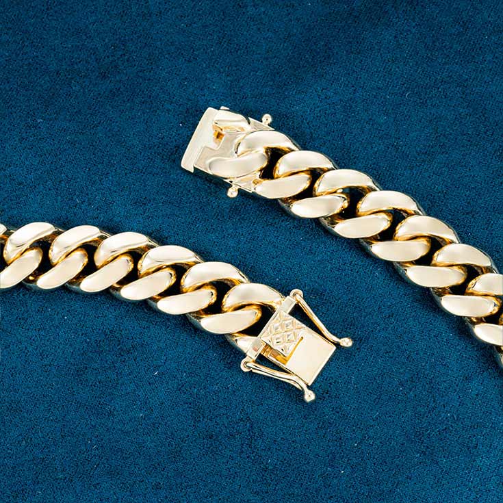 mens solid 24k gold miami cuban link chain necklace yellow gold lobster box clasp