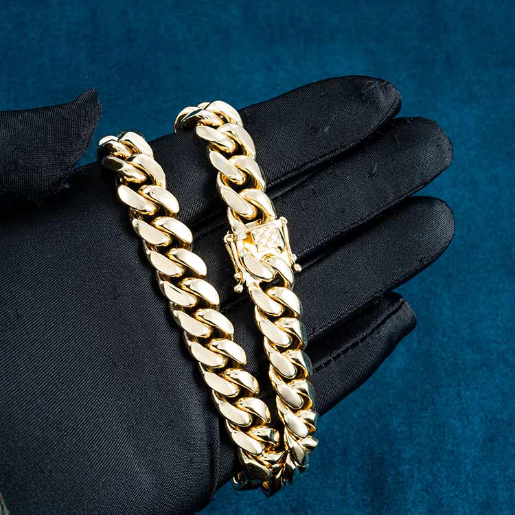 mens solid 24k gold miami cuban link chain necklace yellow gold lobster clasp