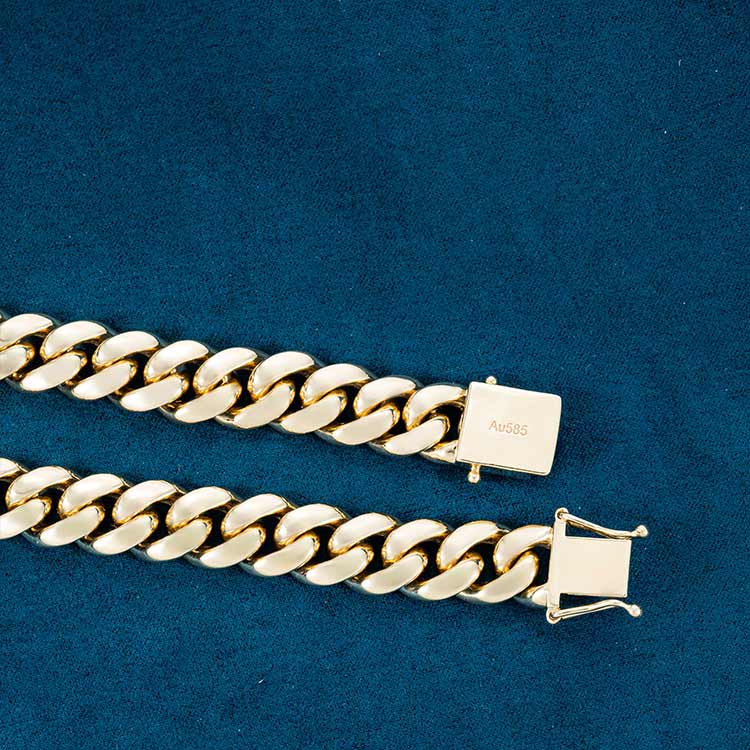 mens solid 24k gold miami cuban link chain necklace yellow gold lobster hand