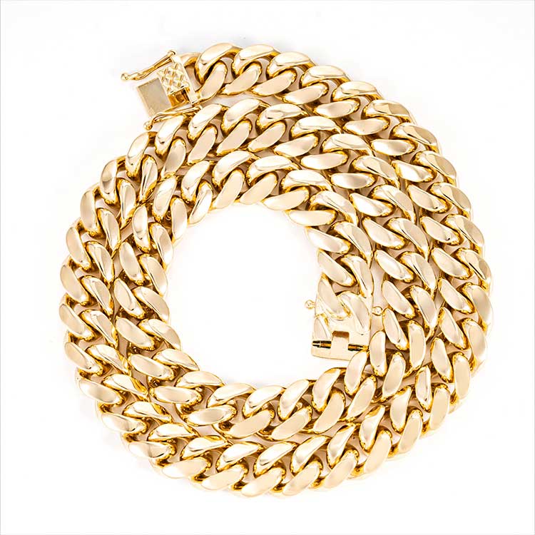 mens solid 24k gold miami cuban link chain necklace