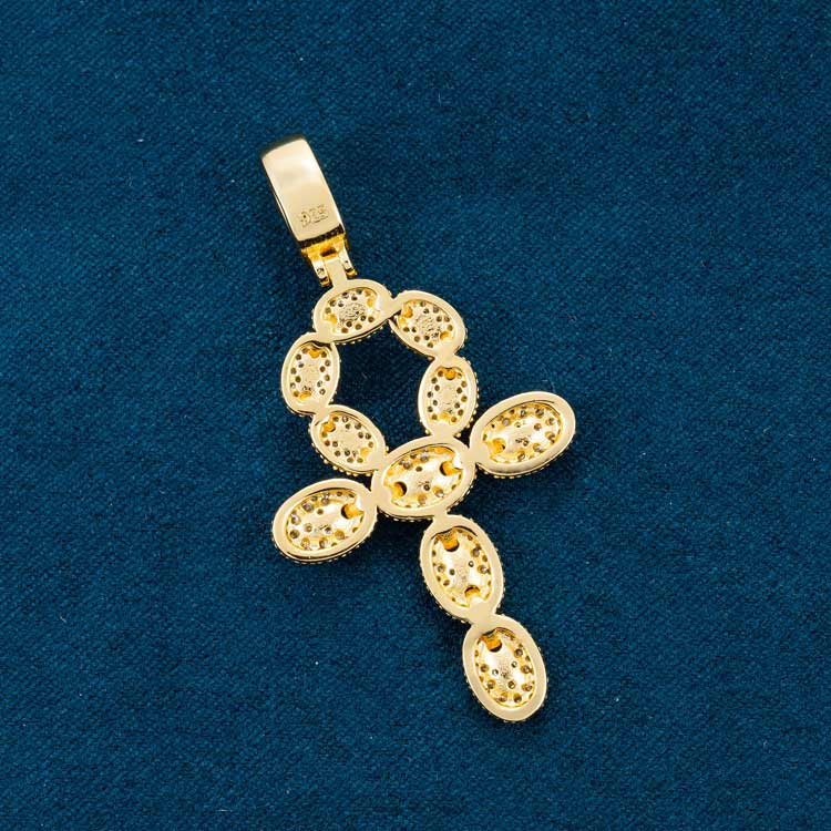 mens vvs moissanite ankh pendant hip hop 925 silver 14k yellow gold back