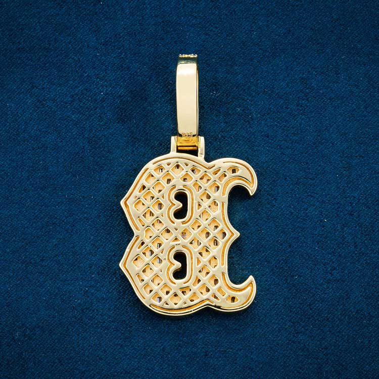 moissanite letter b pendant 14k yellow gold 925 sterling silver back