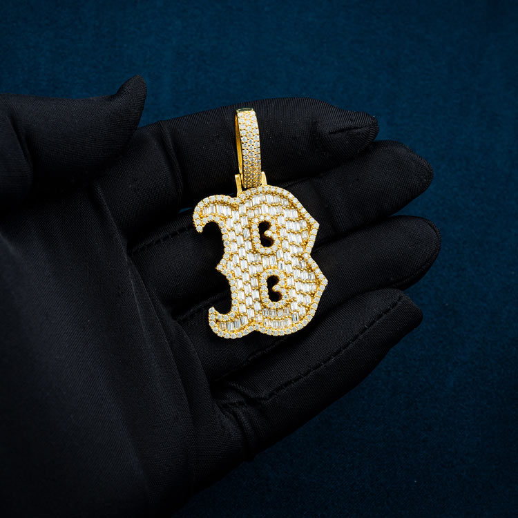moissanite letter b pendant 14k yellow gold 925 sterling silver hand